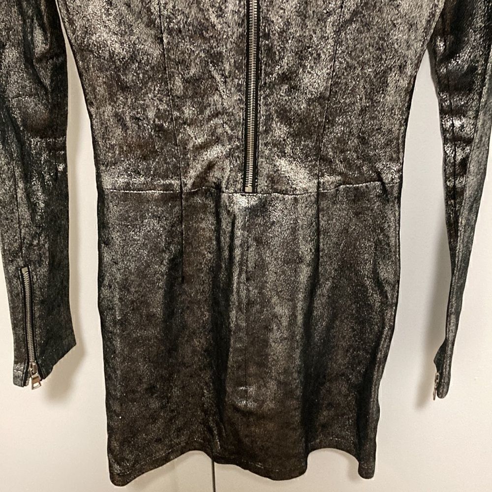 RTA Calfskin Silver Metallic Leather Mini Dress with Exposed Zippers. Size 0. - Picture 7 of 11